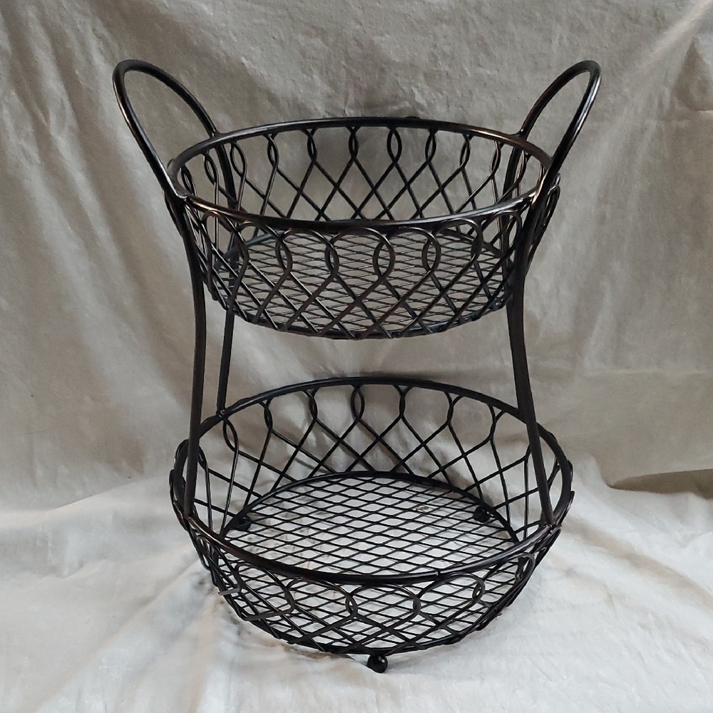 Elegant Black Metal Tiered Basket
